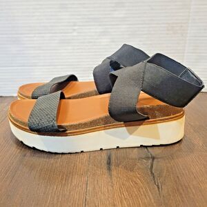 Franco Sarto Parton Sandals Black Snake Embossed Chunky Platform Sz 8.5 Sporty